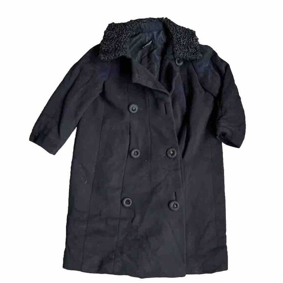 Vintage Michel Goma Coat Paris Black 50s Wool Button Down Coat Heavy‎ Lined - Picture 1 of 13